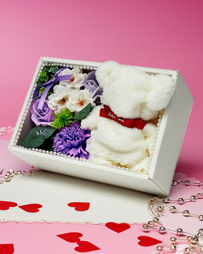 Royalfashion Flowerbox Rože v škatli z medvedkom