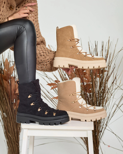 Royalfashion Ženski izolirani škornji traper z ovčjo kožo v kamelji barvi Lery Walk