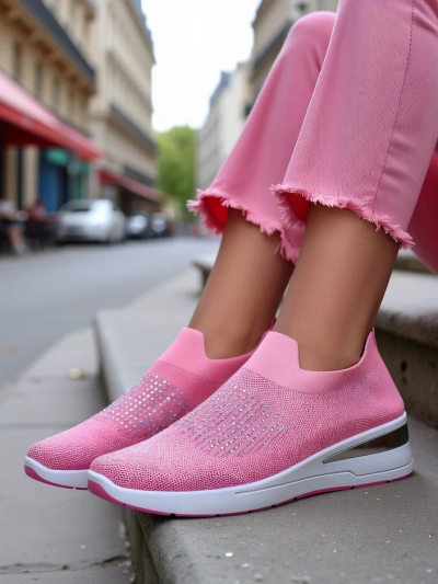 Royalfashion ženske vpeti športni čevlji na wedge z rhinestones Qelavise