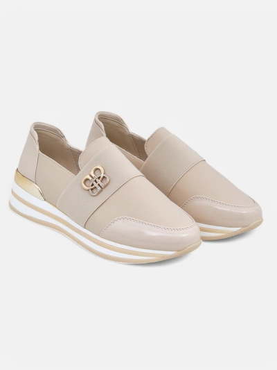 Ženski mokasini Aurora Classico Beige ekološko usnje ravne pete