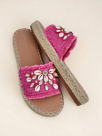 Ženski natikači Royalfashion Callista Fuksija na platformi s školjkami