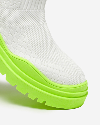 Royalfashion Biało-zielone botki damskie na płaskim obcasie Seritis