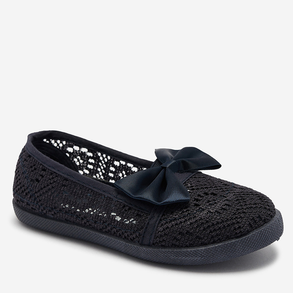 Royalfashion Dziewczęce granatowe tenisówki slip on z kokardką Sweet Time