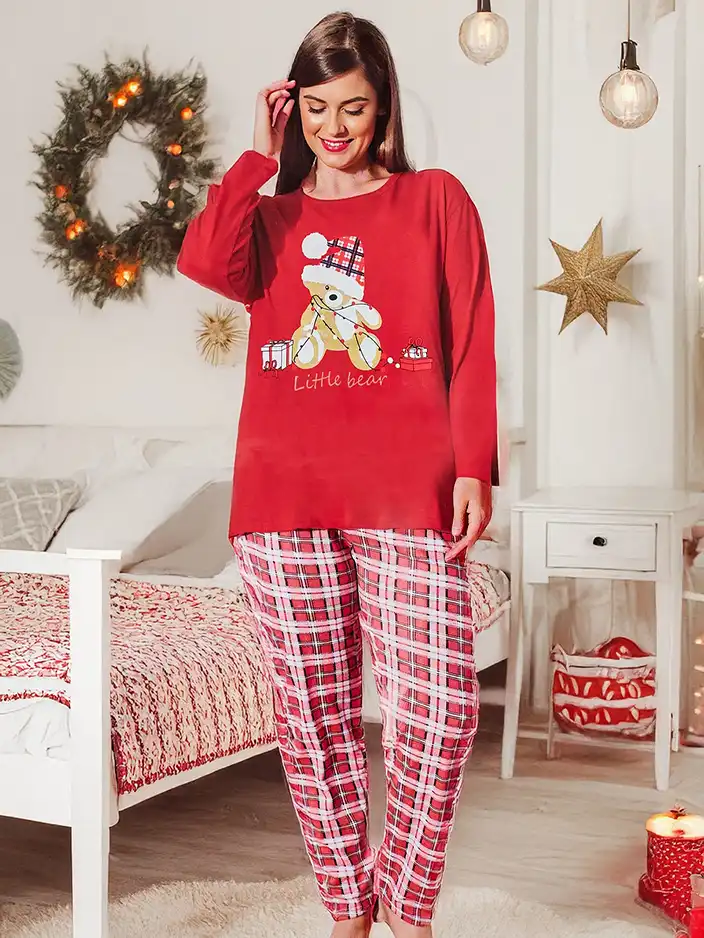 Royalfashion božične bombažne pižame za ženske z medvedkom PLUS SIZE