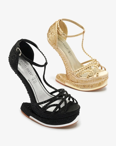 Royalfashion Czarne czółenka damskie z cyrkoniami Nekko