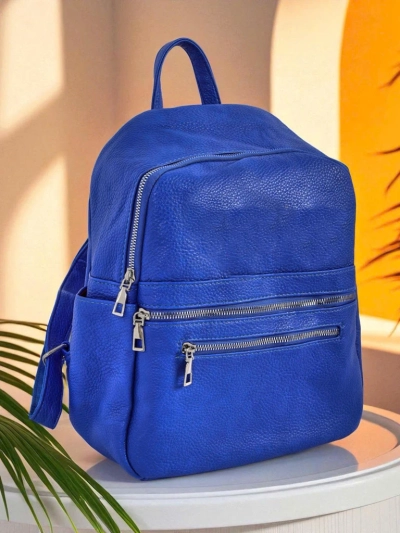 Ženski nahrbtnik Callisto Royal Blue — velik, moden iz eko usnja z zadrgo