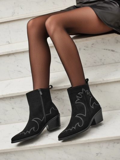 Ženski gležnarji kavbojski stil Velvet Ash – s peto