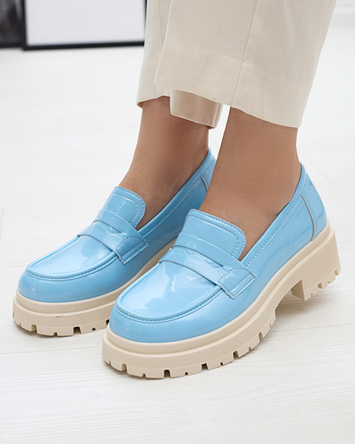 Royalfashion Niebieskie lakierowane mokasyny damskie Noppel