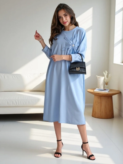 Royalfashion ženski midi obleki, oversized tkanina s cvetom