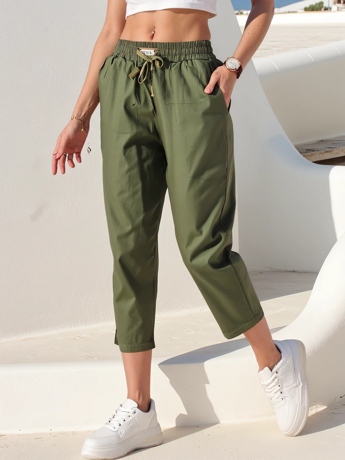 Royalfashion Ravne ženske tkaninske hlače 7/8