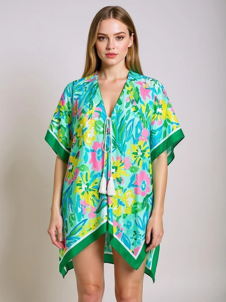 Pareo Callista Royalfashion – Pisana obleka za na plažo iz poliestra, V-izrez
