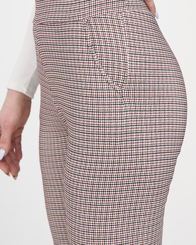 Royalfashion Bordowo- czarne ocieplane damskie tregginsy w kratkę