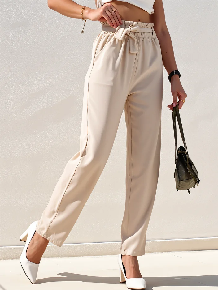 Royalfashion Preprosta ženska hlače iz blaga z pasom