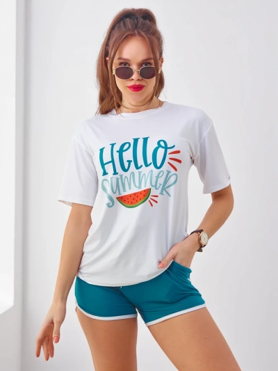 Royalfashion Ženski športni set s t-shirtom in kratkimi hlačami Pozdrav poletje