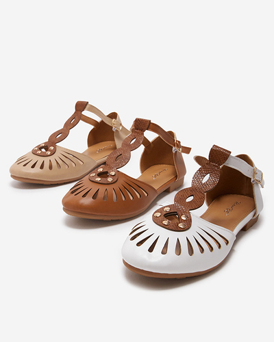 Royalfashion Beżowe damskie baleriny ażurowe z wycięciem po bokach Erraf