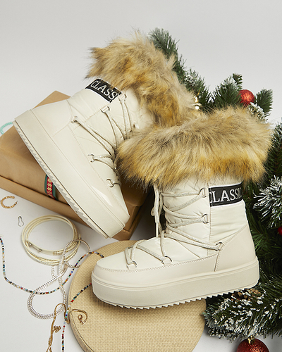 Royalfashion Beżowe damskie wsuwane buty a'la śniegowce z futerkiem Lilitsa