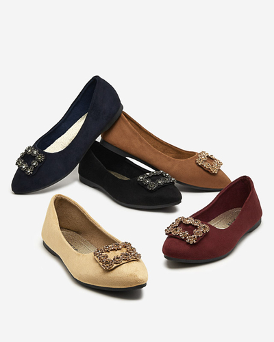 Royalfashion Czarne damskie eko-zamszowe balerinki z ozdobą Linselisa