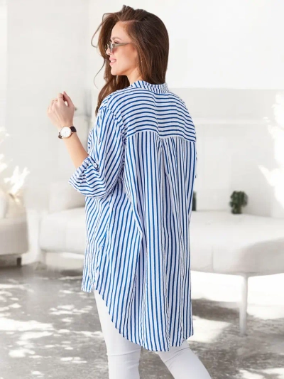 Royalfashion Ženska dolga prugasta viskozna srajca
