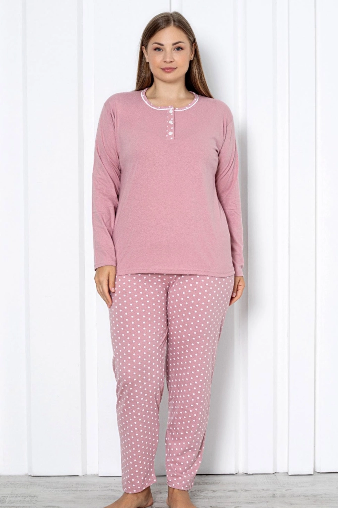 Royalfashion Ženske bombažne 2-delne pižame s pikami PLUS SIZE