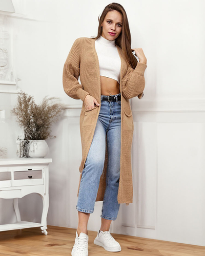 Royalfashion Svetlo rjav ženski pulover s pregrinjalom