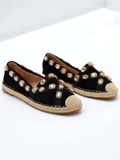 Royalfashion Czarne damskie espadryle z kryształkami Wamba