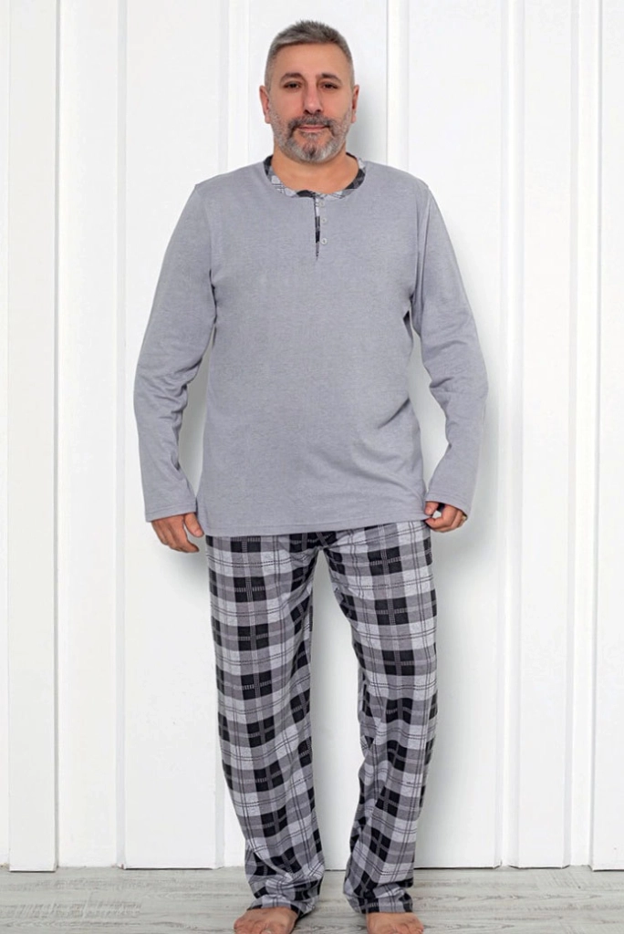 Royalfashion Moške karo bombažne pižame PLUS SIZE