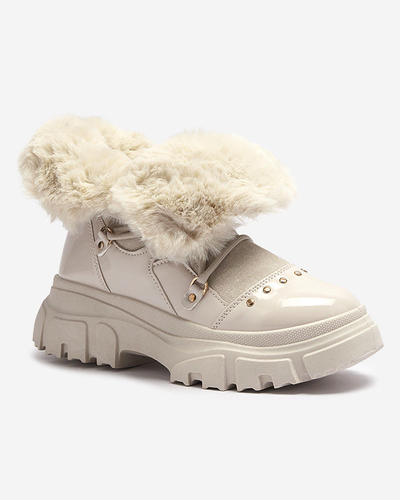 Royalfashion Beżowe damskie sznurowane buty a'la śniegowce Fentes