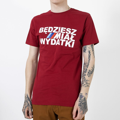 Royalfashion Bordowa bawełniana koszulka męska z printem