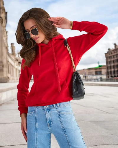 Czerwona damska ocieplana bluza z kapturem - Odzież