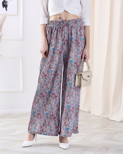 Royalfashion Wzorzyste szerokie spodnie damskie w kolorze niebieskim