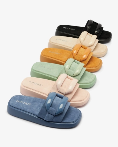 Royalfashion Brązowe klapki damskie z eko-zamszu Omve