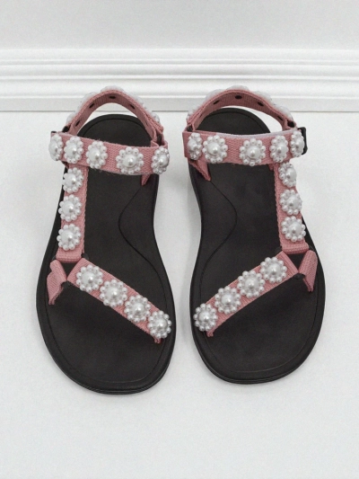 Sandali Letitia Royalfashion roza s platformo - biserni džeti klasični