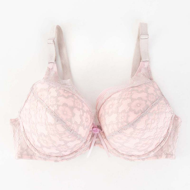 Royalfashion Różowo-szary biustonosz z koronką