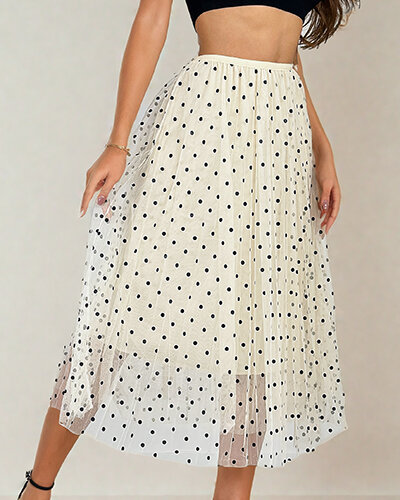 Royalfashion Žensko dvoslojno polka dot midi krilo