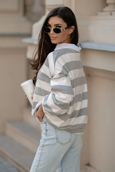 Royalfashion Tanek črtast ženski pulover