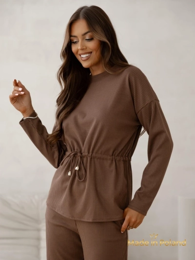 Royalfashion Ženski bombažni komplet, videz pletenine, rebrast