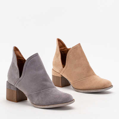 Royalfashion Jasnobrązowe damskie ocieplane botki na słupku Karela