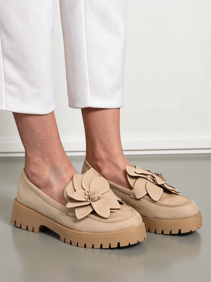 Royalfashion Eco suede ženske mokasinke s cvetom Floverse