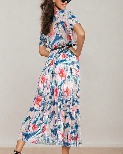 Royalfashion Ženska plisirana cvetlična midi obleka