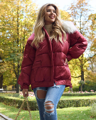 Royalfashion Bordowa damska kurtka zimowa z syntetycznym ociepleniem