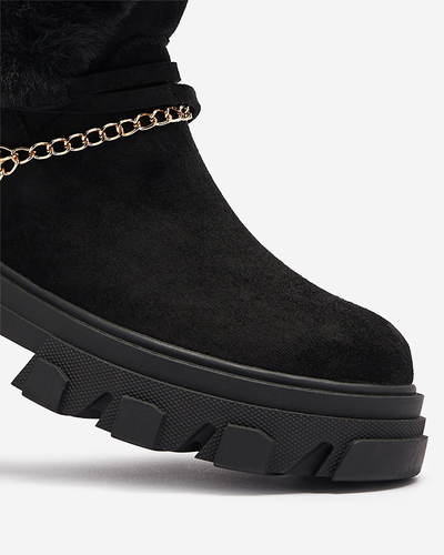 Royalfashion Czarne damskie eko-zamszowe botki z łańcuszkiem Videric