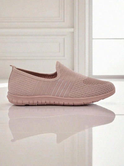 Ženski čevlji Aelia roza iz blaga, udobni mokasini z ravno peto