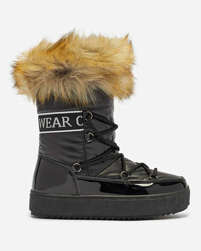 Royalfashion Damskie lakierowane buty a'la śniegowce w czarnym kolorze Fursav