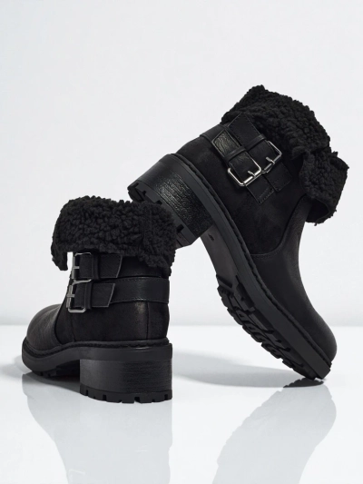 Botki damskie eko skórzane z kożuszkiem Kavira