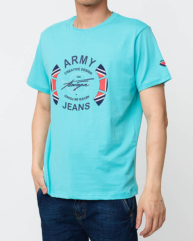 Royalfashion Turkusowy męski t-shirt z nadrukiem