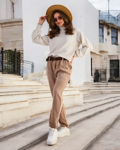 Royalfashion Jednostavne ženske hlače od tkanine nalik na somot