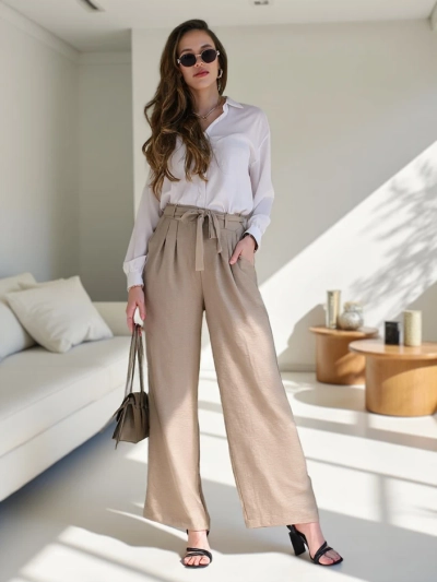 Royalfashion Ženske široke hlače s pasom