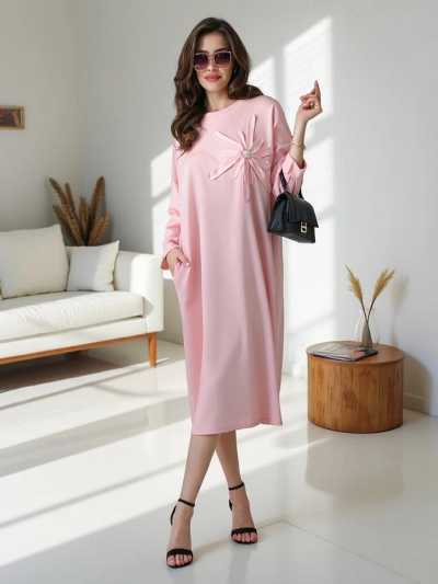 Royalfashion Ženski midi obleko tkanina oversized z rožo