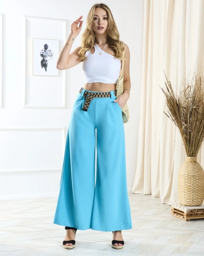 Royalfashion Damskie niebieskie spodnie typu palazzo