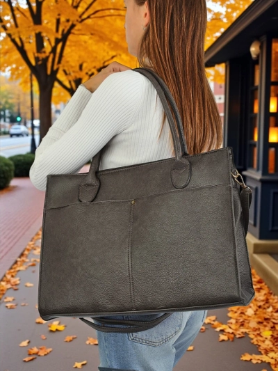 Ženska usnjena torbica Etruria Classica Elegante siva 41x31x14 cm